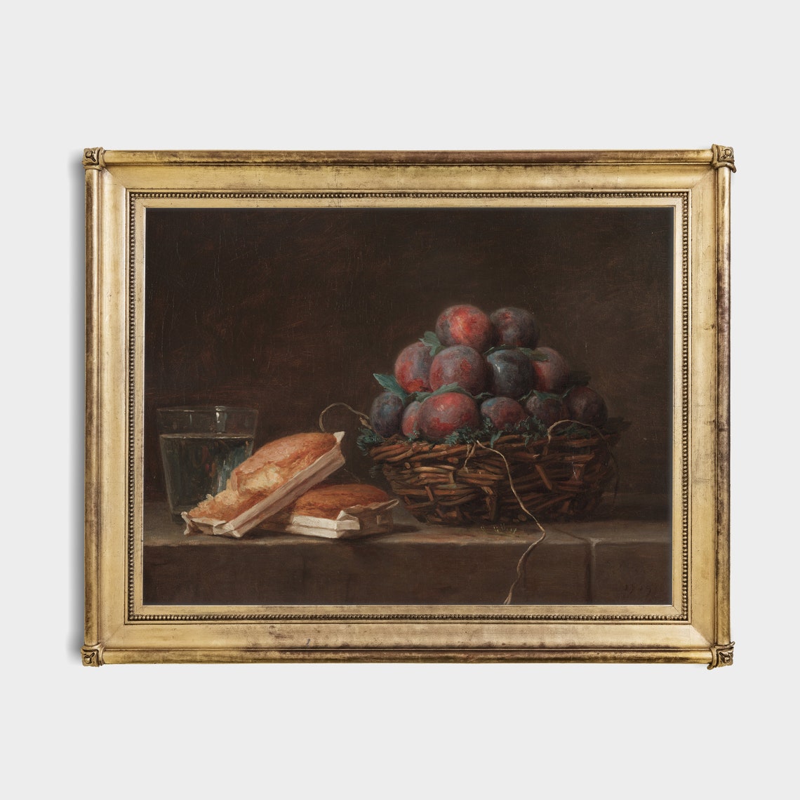 Basket Of Plums With Bread And Glass Vintage Still Life Poster - Image 2