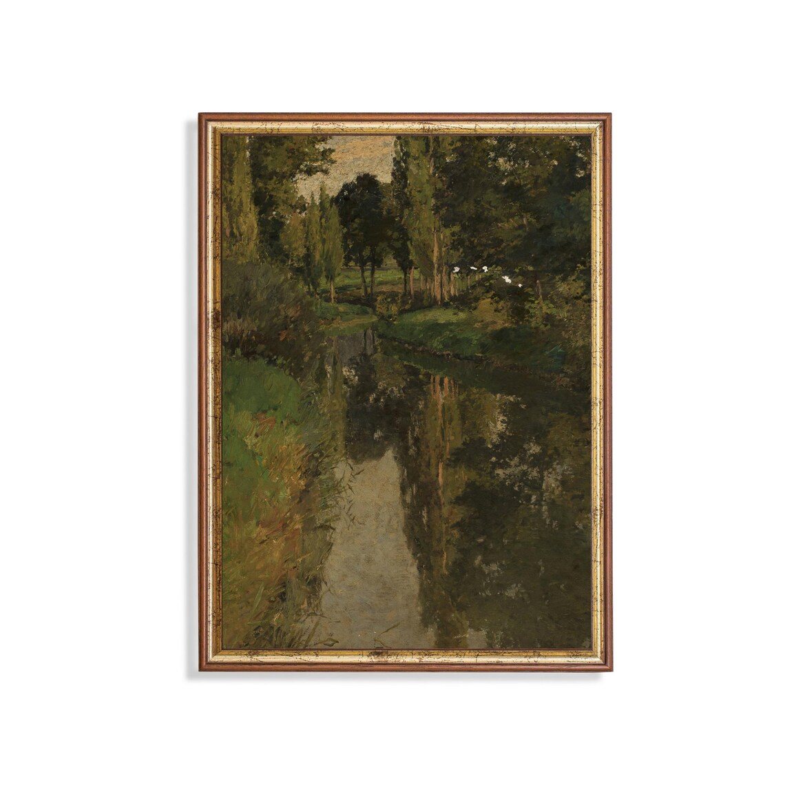 Printed And Shipped Vintage Landscape Painting Antique Tree Forest Moody Rustic Art Mailed Print Landscape With A Creek