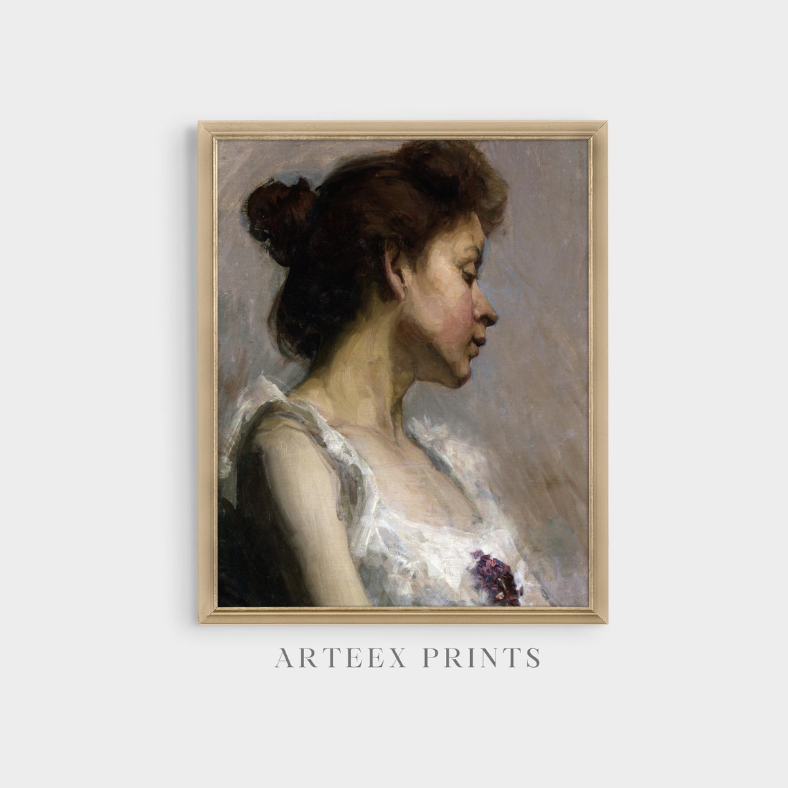 Profile Portrait of a Young Woman in a Flowing White Gown Poster - Image 4