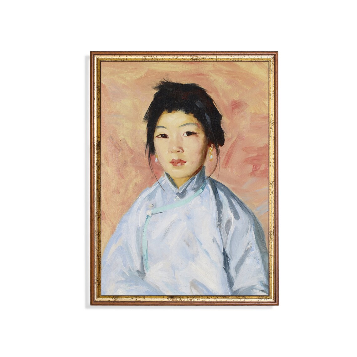 Young Woman in Traditional Blue Robe Vintage Asian Portrait Poster