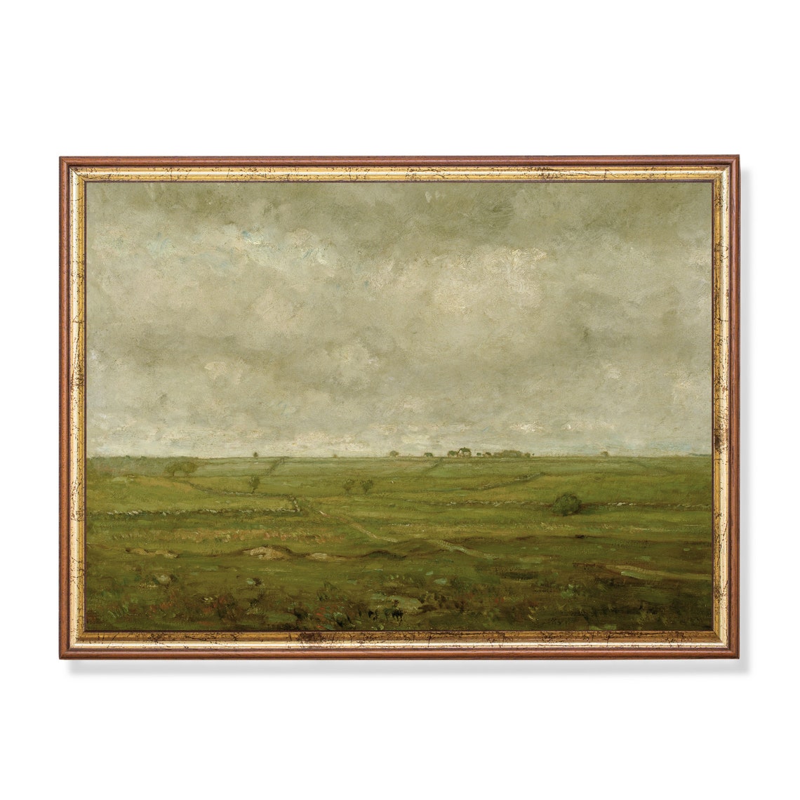 Vast Green Moorland Under a Cloudy Sky Vintage Landscape Poster