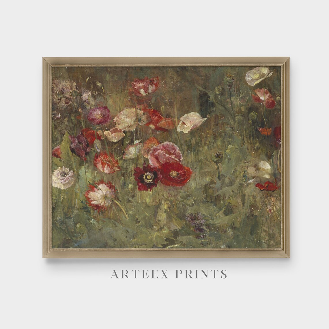 Wild Poppies in Red White and Pink Antique Floral Meadow Poster - Image 3