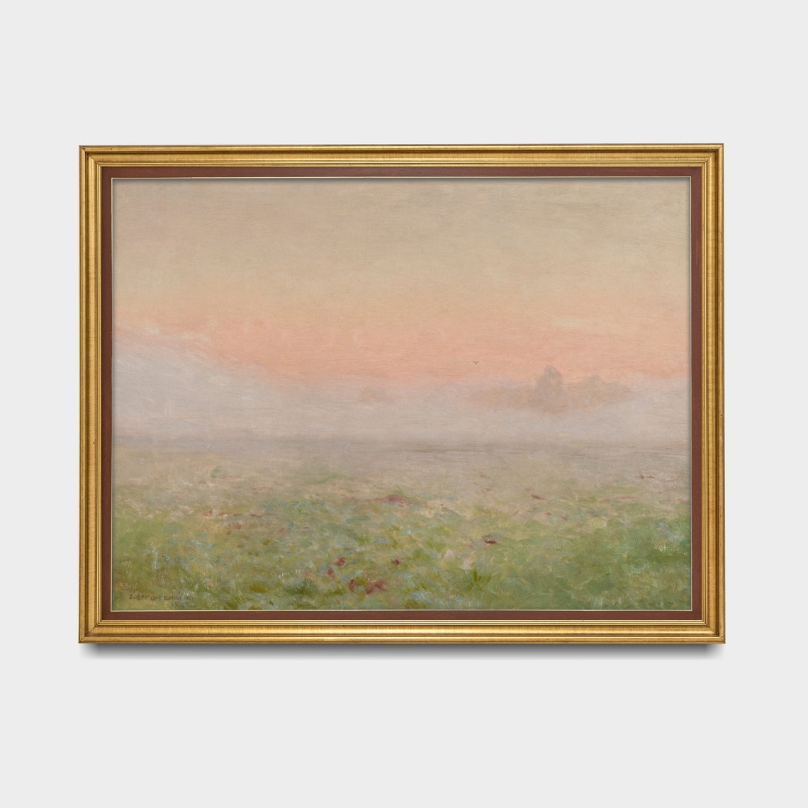 Misty Meadow at Dawn Pink Sky Vintage Impressionist Landscape Poster - Image 3