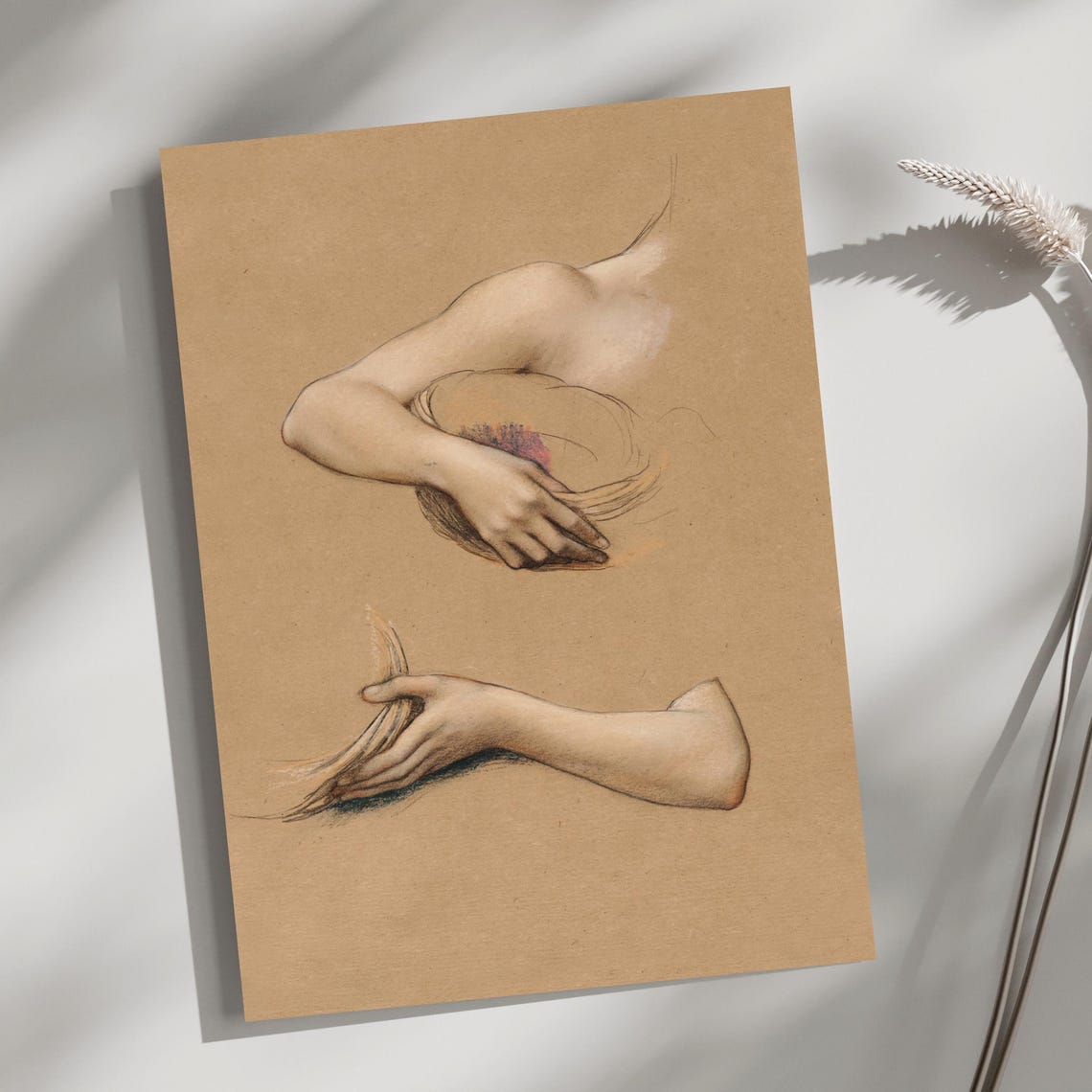 Classical Study Of Arms And Hands Colored Chalk Drawing Poster - Image 3