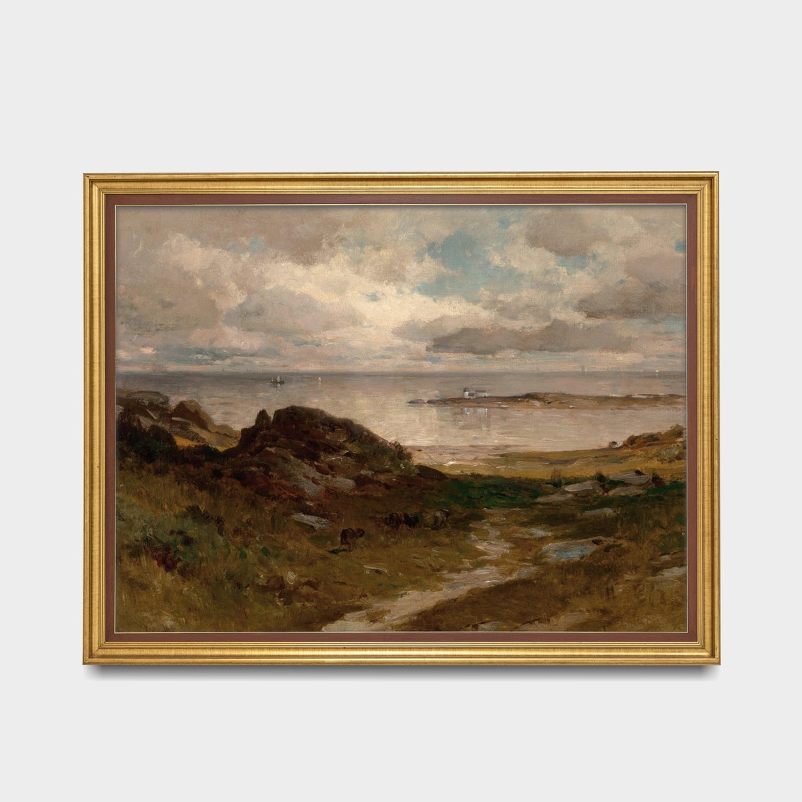 Rocky Coastline Bay Under Cloudy Sky Vintage Marine Landscape Poster - Image 3