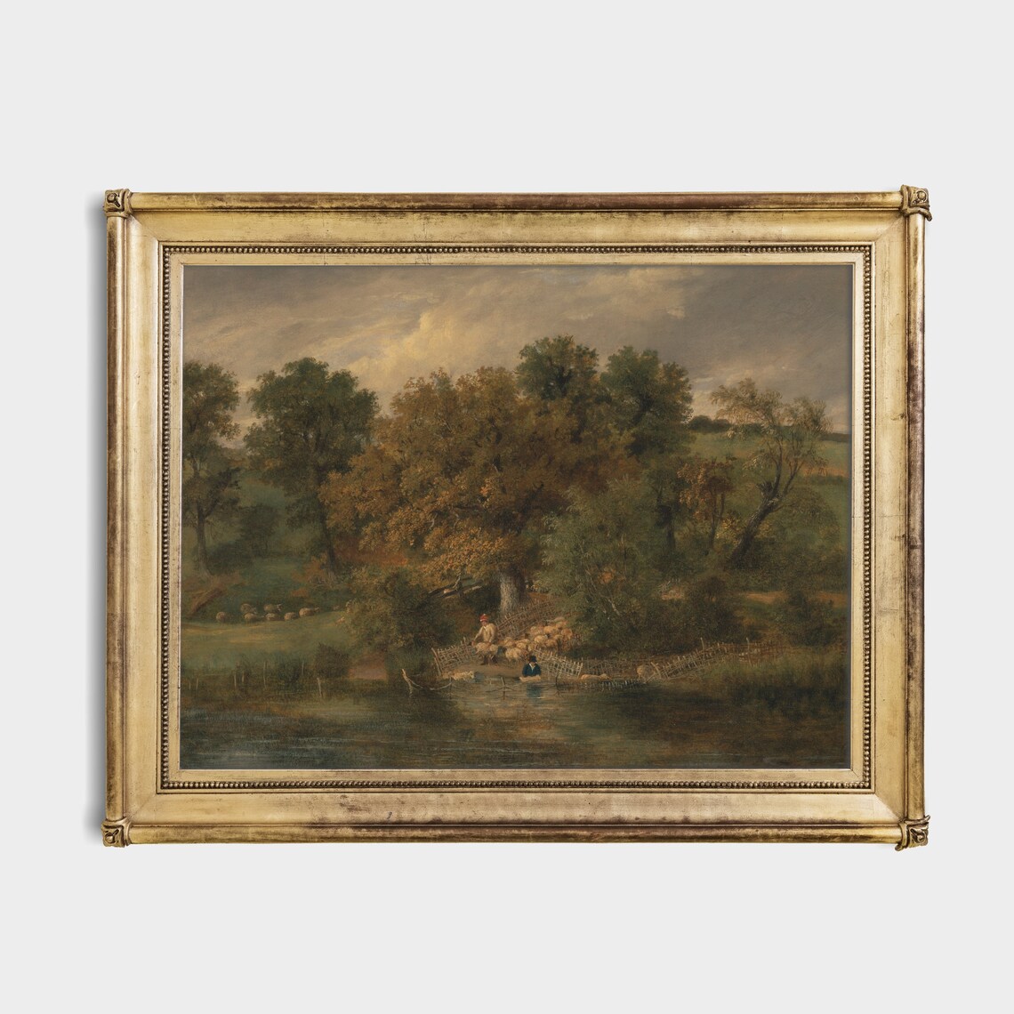 Sheep Washing by the River Vintage Pastoral Oil Painting Poster - Image 2