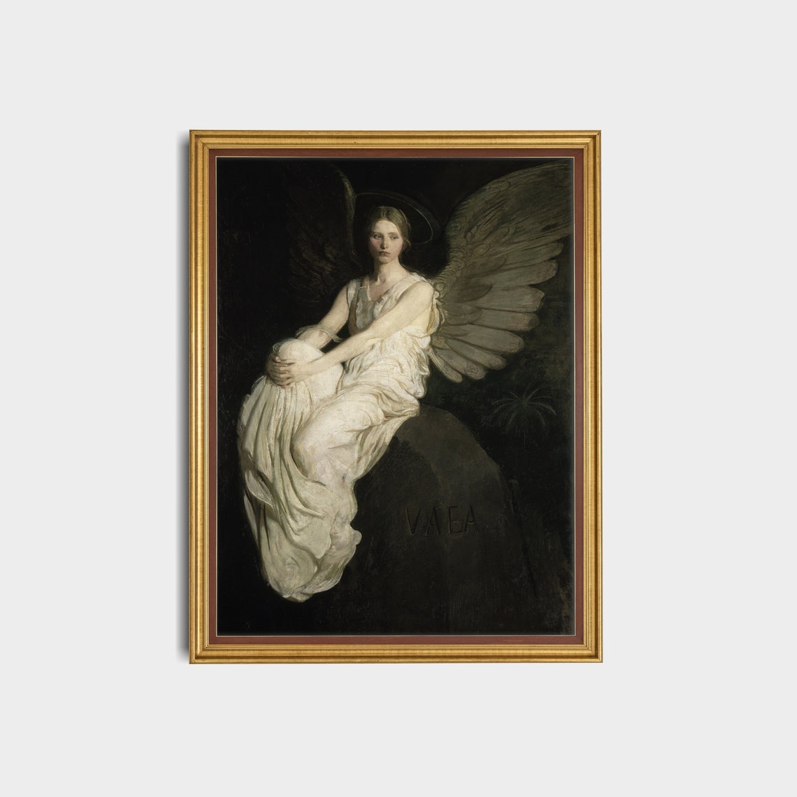 Vintage Angel Painting Woman Portrait Art Antique Moody Oil Painting Print Rustic Wall Art Fine Art - Image 2