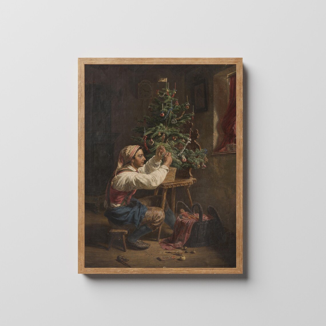 Vintage Christmas Tree Decorating Art Print, Antique Moody - Image 2