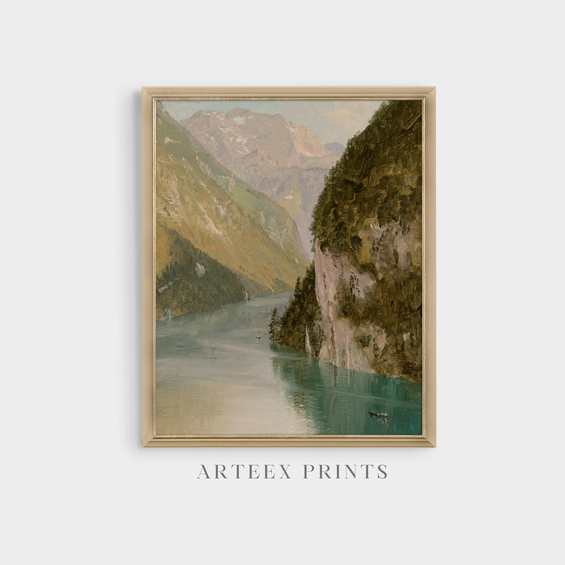 Vintage Mountain Lake Landscape Art Print, Farmhouse Decor - Image 3