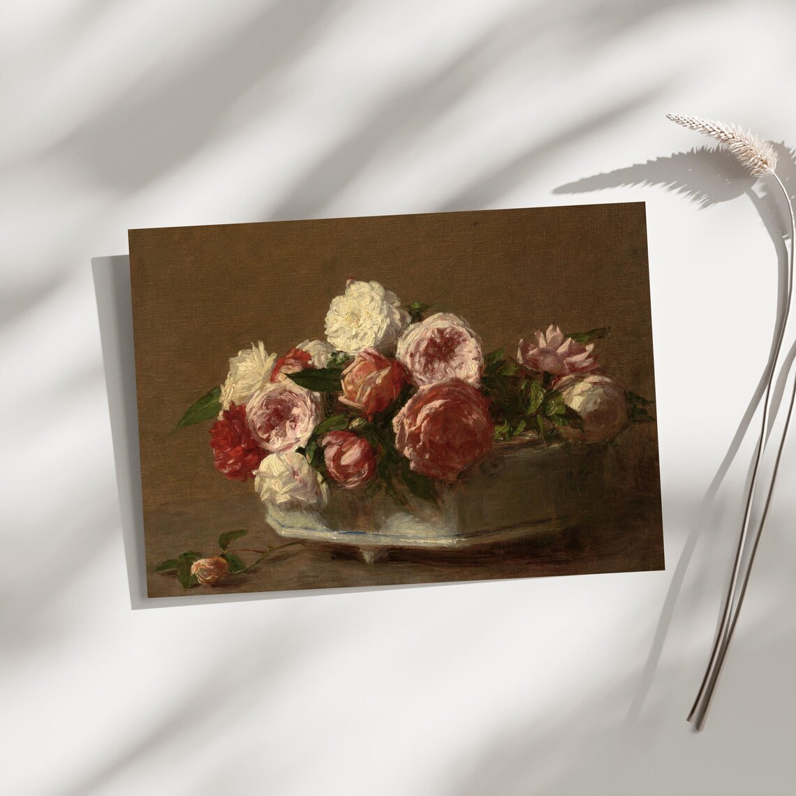 Romantic Bowl Of Pink And White Roses Still Life Oil Painting Poster - Image 4