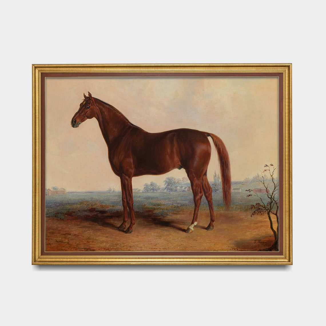 Chestnut Horse Standing in a Field Vintage Equestrian Poster - Image 3