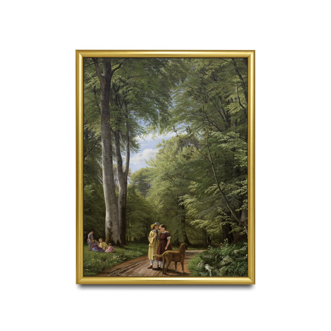 Tall Beech Forest Road With Children Dog Vintage Painting Poster - Image 4