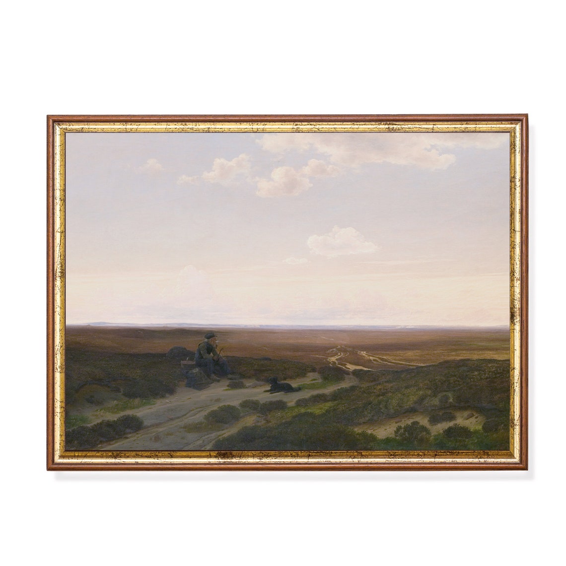 Lone Figure Resting On Vast Open Heathland Vintage Landscape Poster