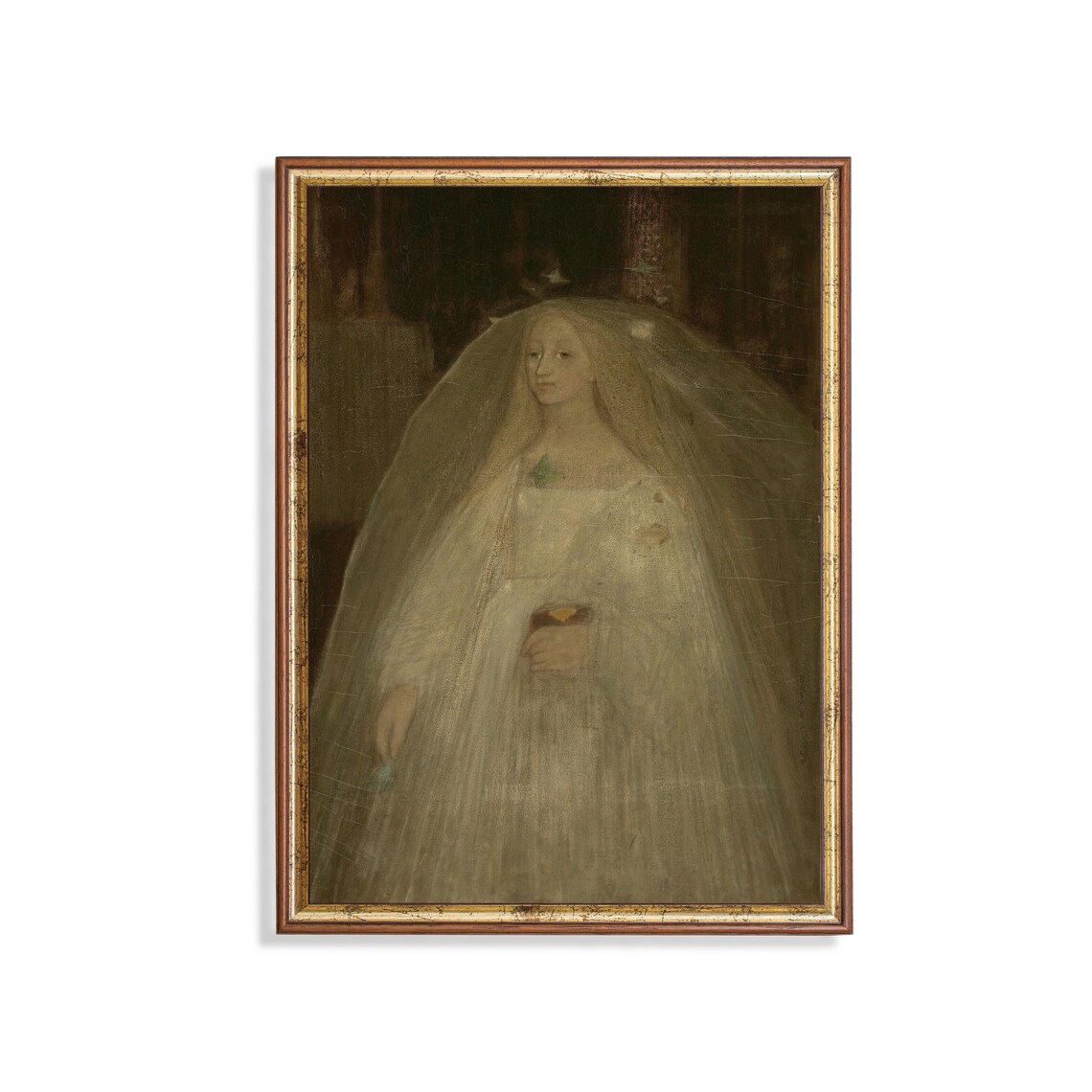 Ethereal Symbolist Portrait Of Mysterious Veiled Woman In White Poster