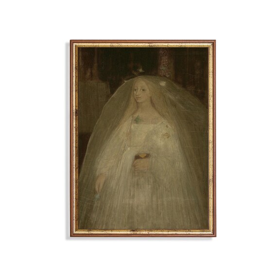 Ethereal Symbolist Portrait Of Mysterious Veiled Woman In White Poster