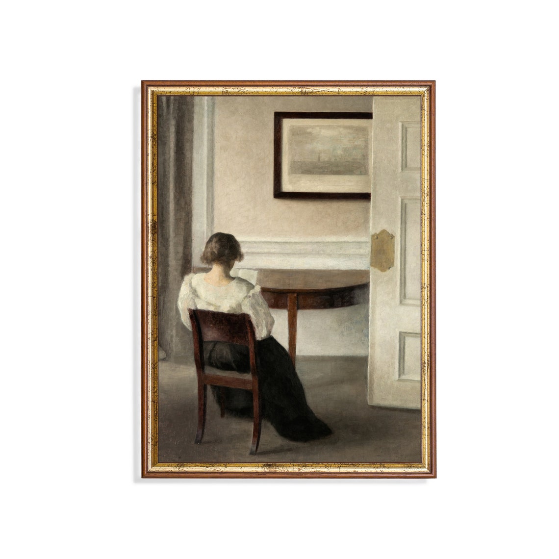Woman Reading in a Quiet White Interior Vintage Scene Poster