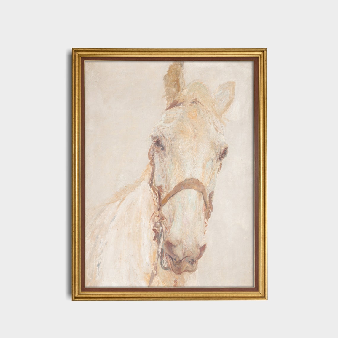 White Horse Head Portrait in Soft Neutral Tones Equestrian Poster - Image 2
