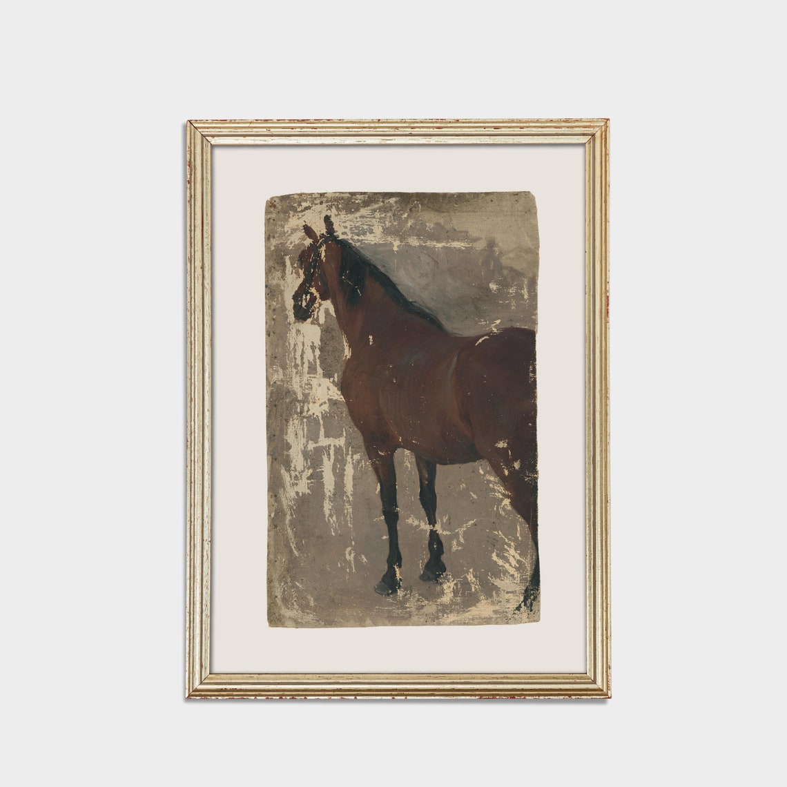 Standing Bay Horse Loose Brush Study Vintage Equestrian Poster - Image 2