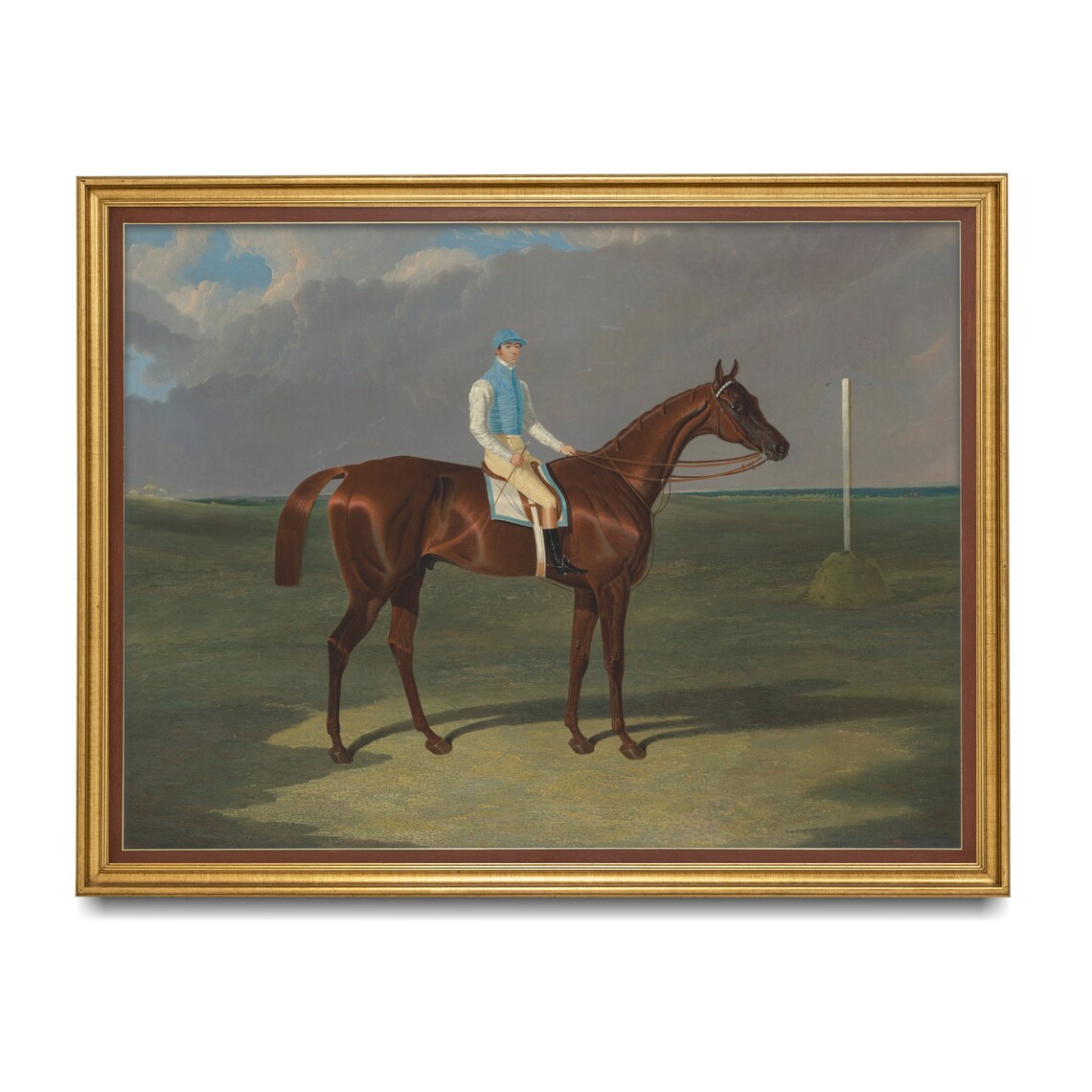 Jockey in Blue Silks on Chestnut Racehorse Field Vintage Poster - Image 3