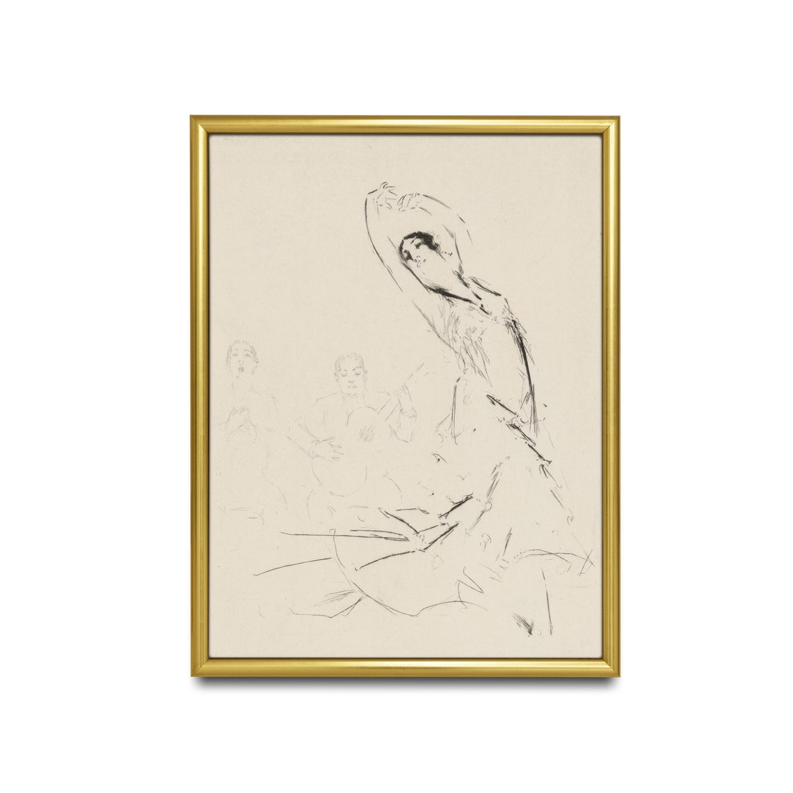 Flamenco Dancer Ink Sketch with Two Guitarists Minimal Poster - Image 2