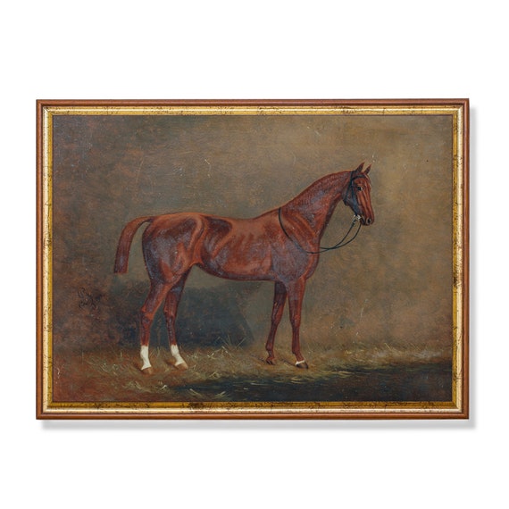 Printed And Shipped Vintage Horse Painting Antique Equestrian Print Rustic Moody Print Farmhouse Animal Fine Art Physical Prints
