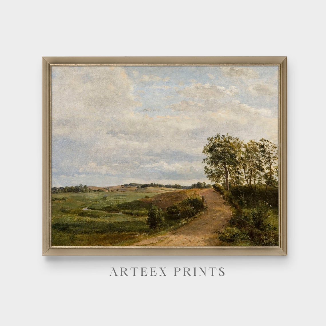 Vintage Country Road Through a Green Valley Landscape Painting Poster - Image 4