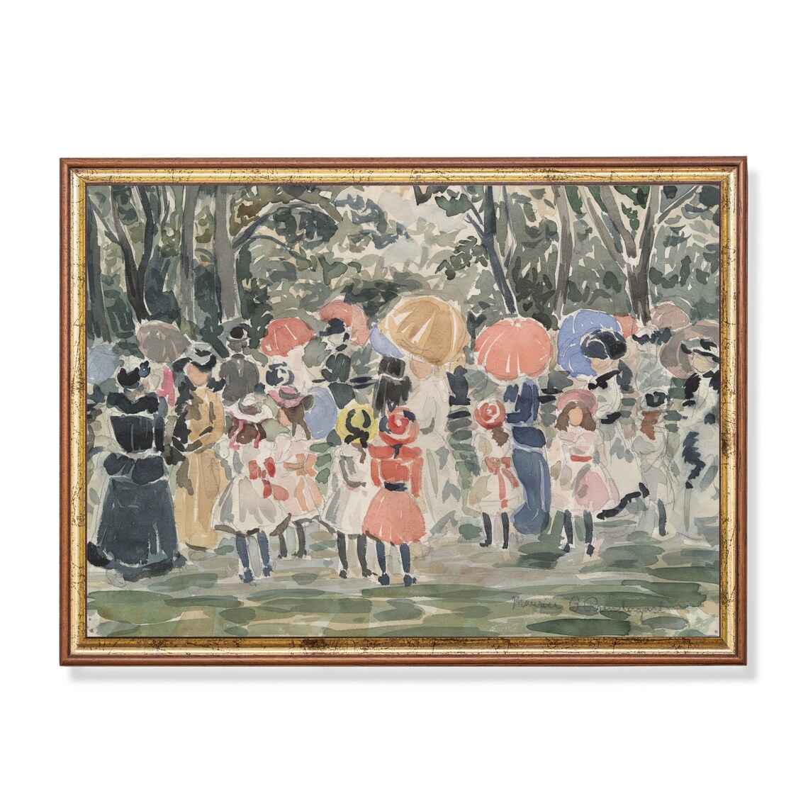 Impressionist Children in the Park Watercolor Painting Scene Poster