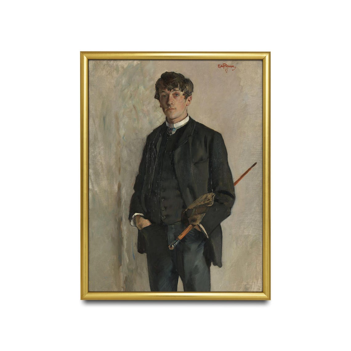 Young Gentleman with Umbrella Vintage Standing Portrait Poster - Image 2