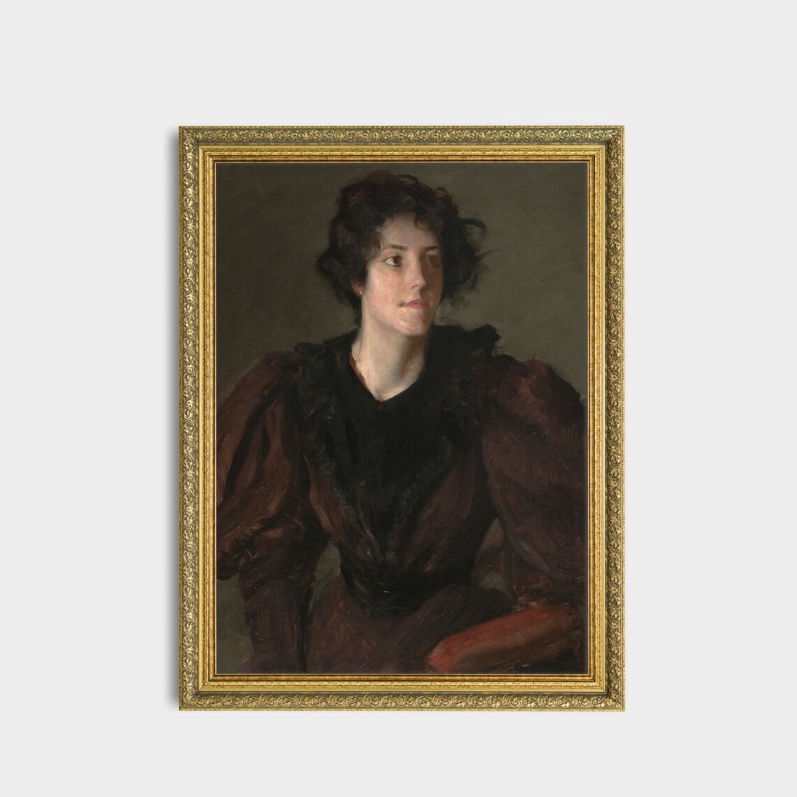 Moody Vintage Woman Portrait in Dark Dress Painting Art Poster - Image 2
