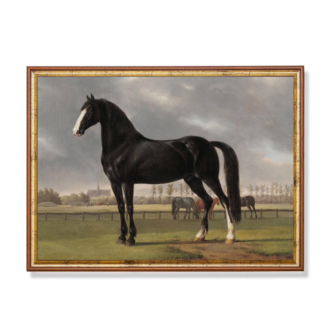 Print And Ship Vintage Horse Painting Antique Equestrian Print Farmhouse Decor Above Bed Art Oil Painting Mailed Art