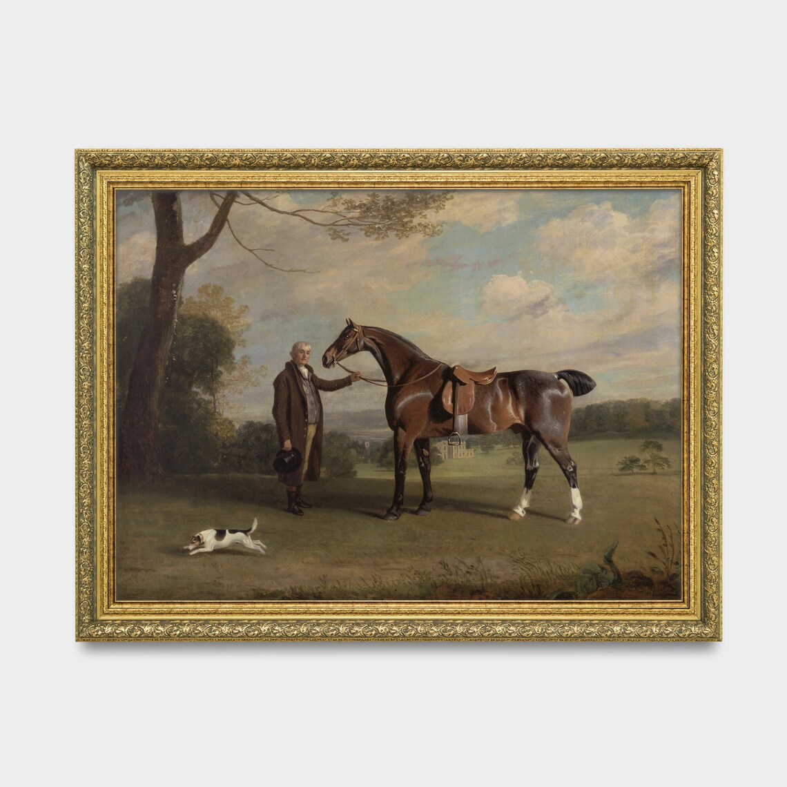 Antique English Gentleman With Saddled Bay Horse and Terrier Poster - Image 3