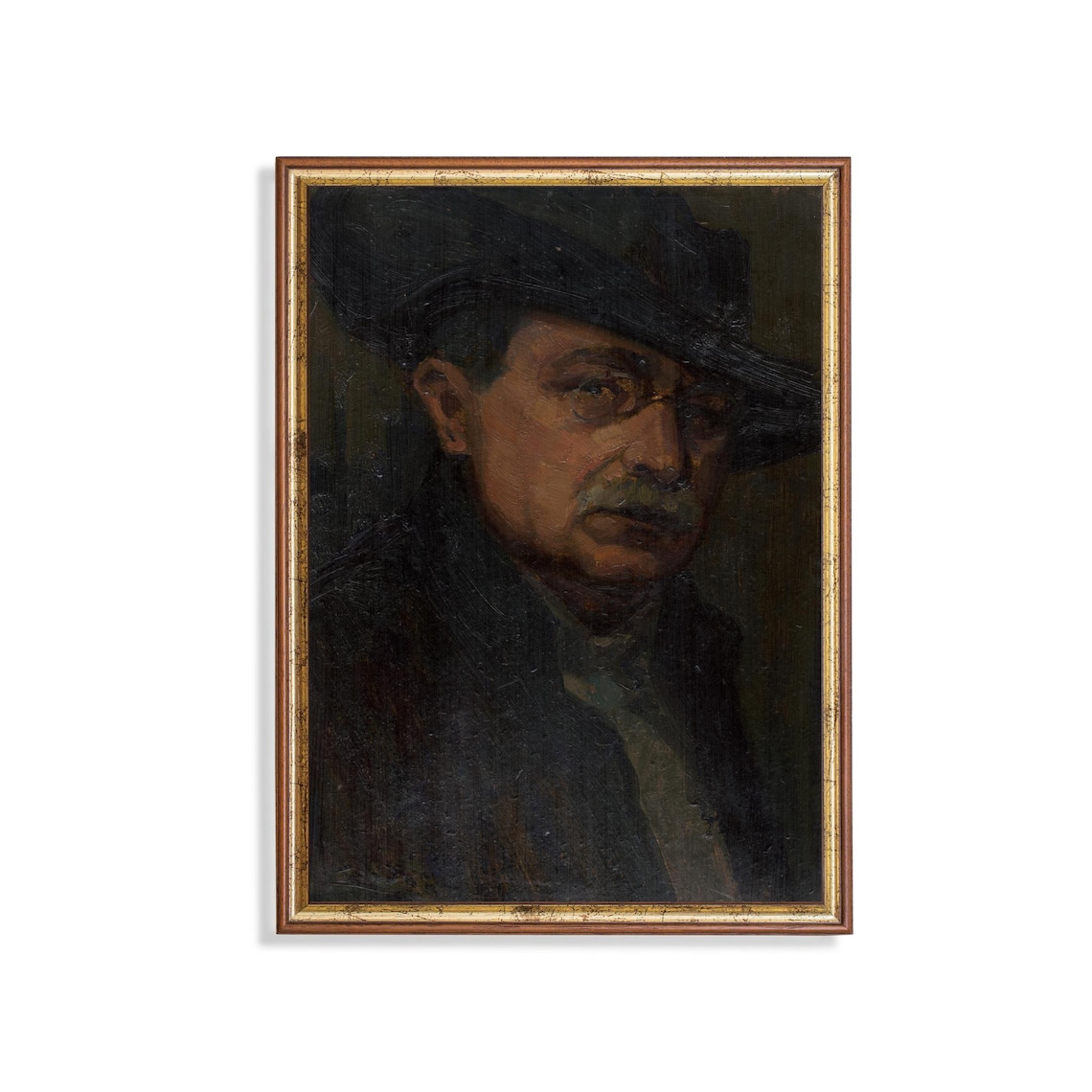 Man With Glasses And Hat Moody Dark Oil Portrait Vintage Poster