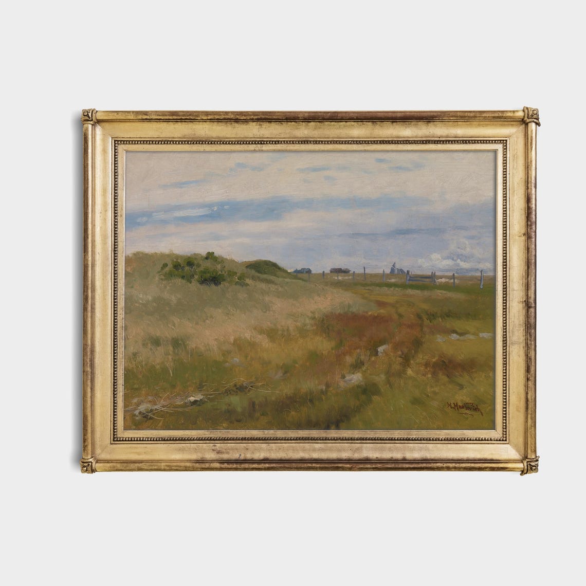 Windswept Moorland Heath with Distant Cottages Vintage Art Poster - Image 4
