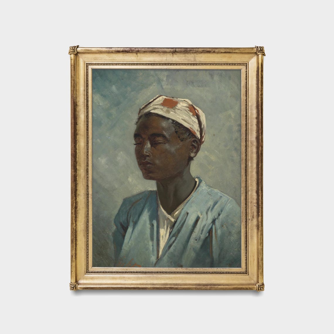 Young Woman in a Headwrap Portrait Against Gray Background Poster - Image 5