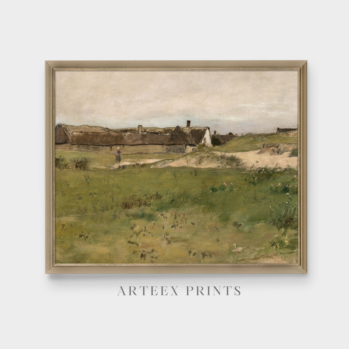 Thatched Dune Cottages Antique Coastal Landscape Painting Poster - Image 5
