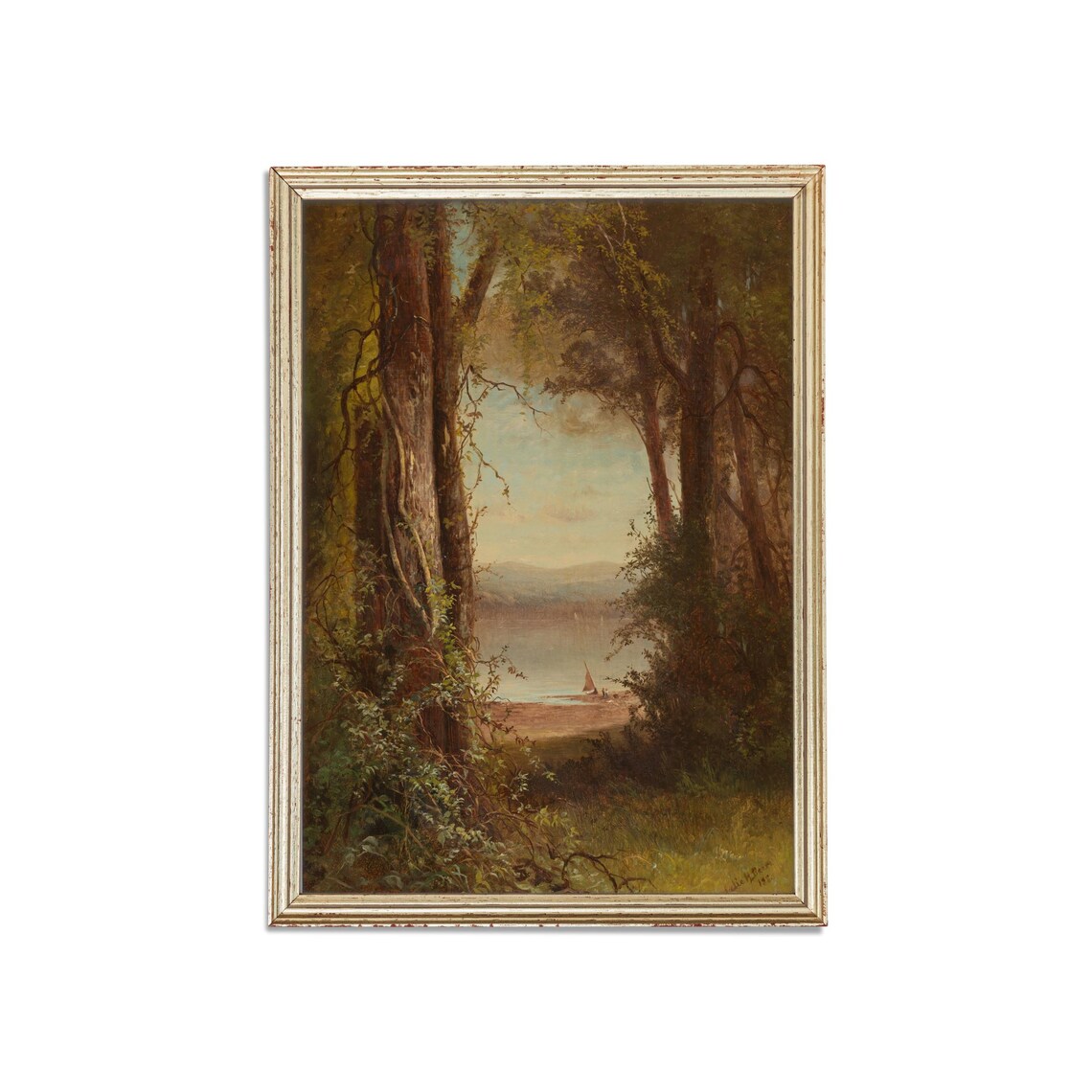 Woodland Vista to a Lake with Sailboat Vintage Forest Poster - Image 3