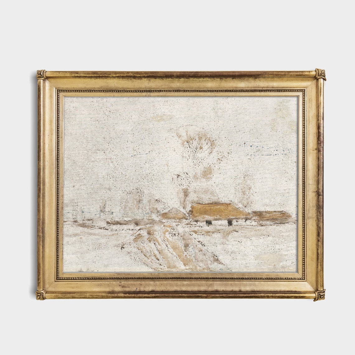 Minimal Muted Landscape With a Thatched Cottage Antique Poster - Image 4