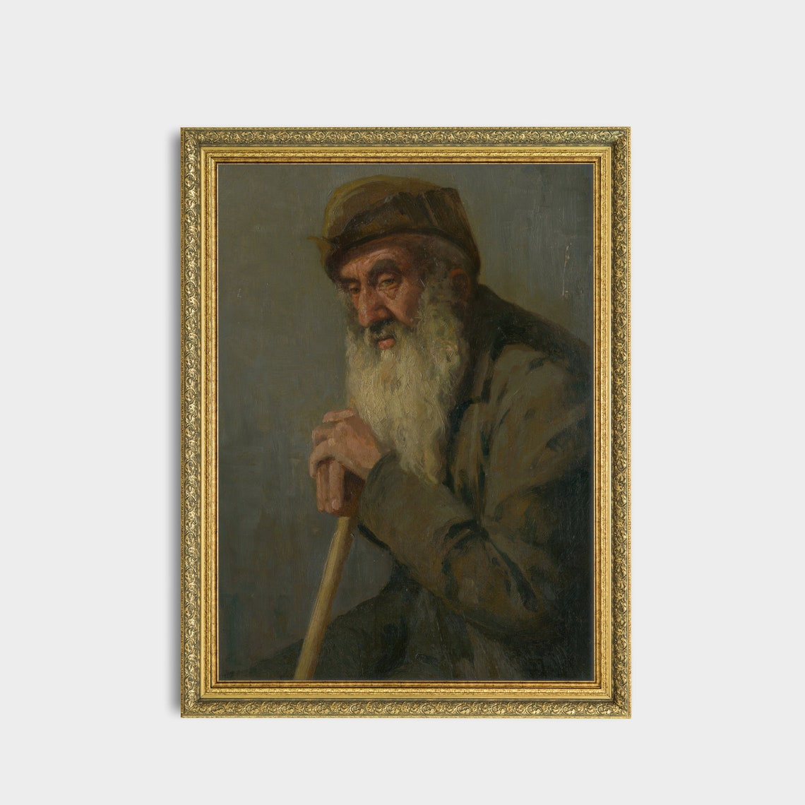 Bearded Old Peasant With Cap Leaning On His Walking Stick Poster - Image 3