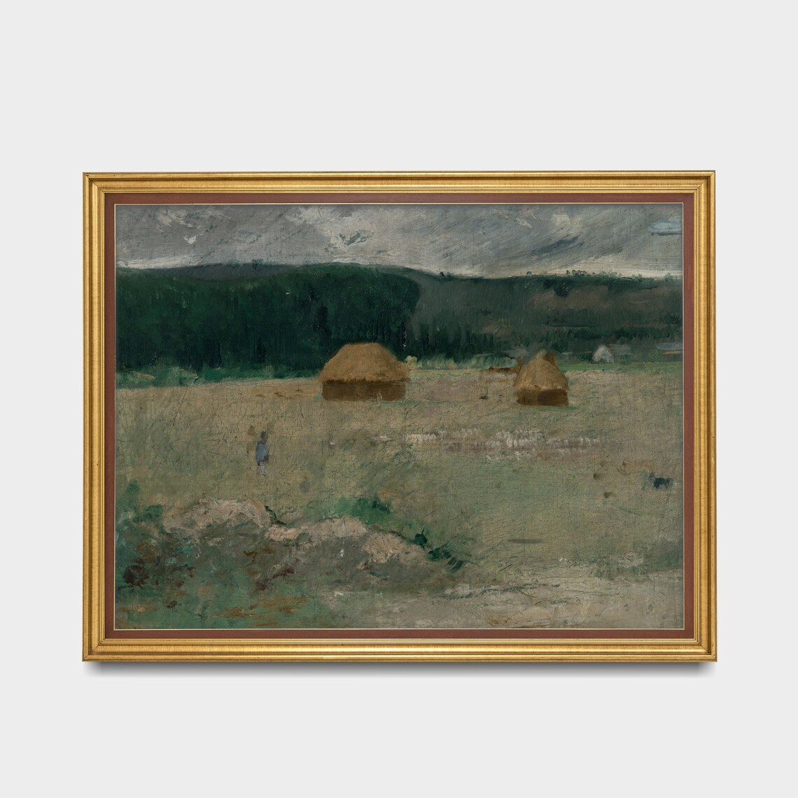 Haystacks in a Golden Field Antique Rural Harvest Painting Poster - Image 2