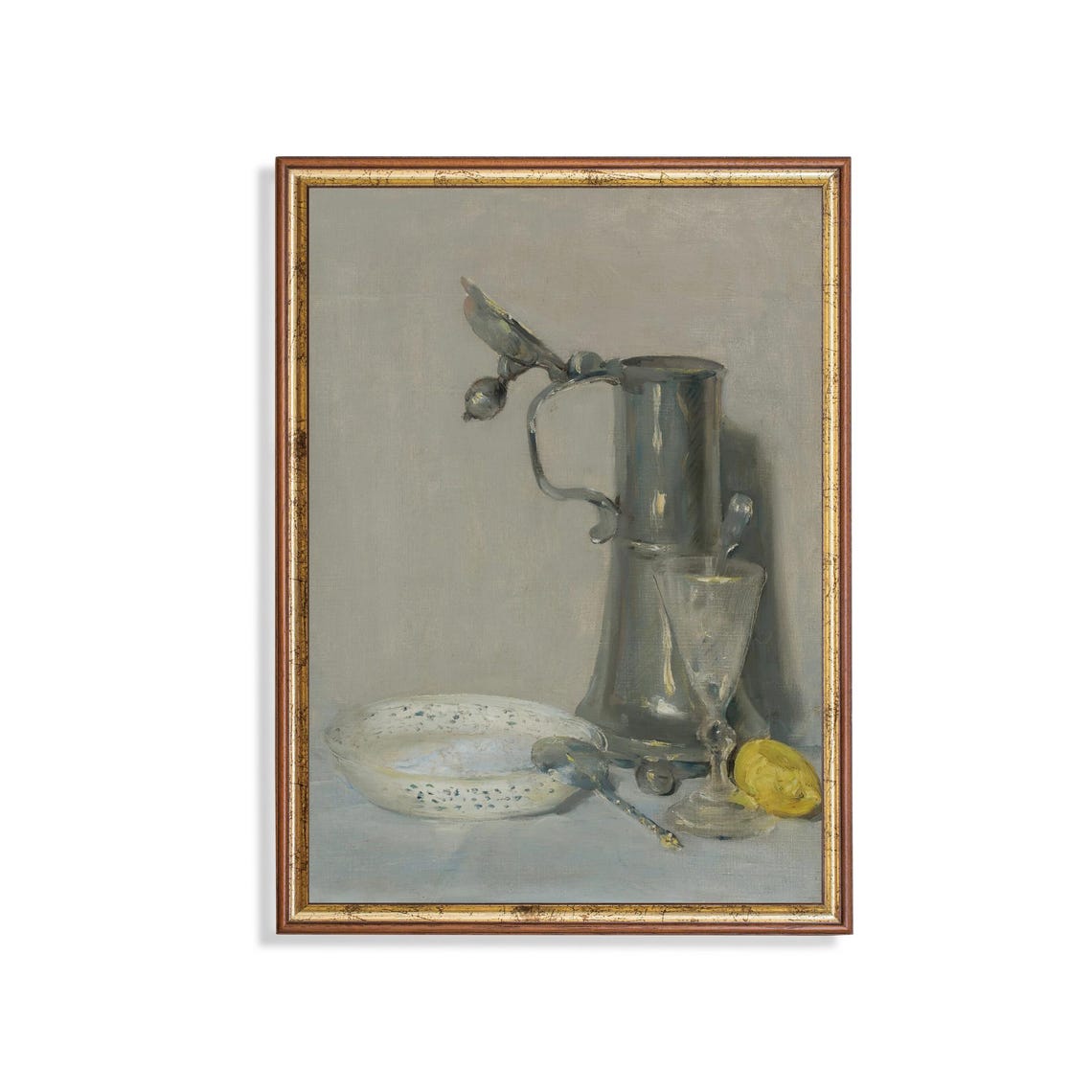 Pewter Flagon Still Life With Goblet And Lemon Vintage Poster