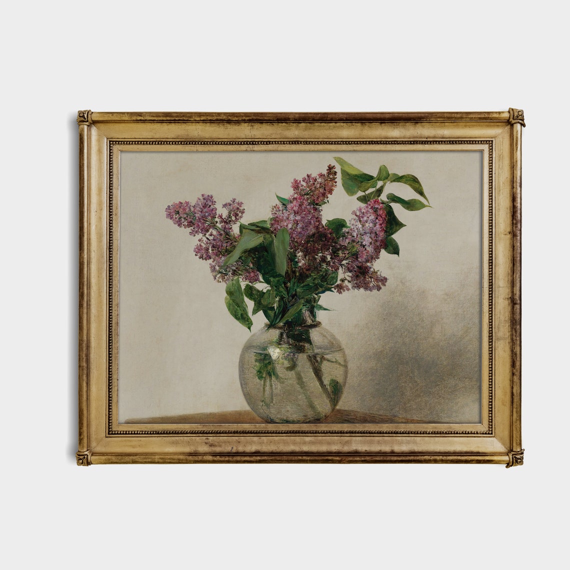 Purple Lilacs in a Glass Vase on a Pale Ground Floral Still Life Print - Image 3