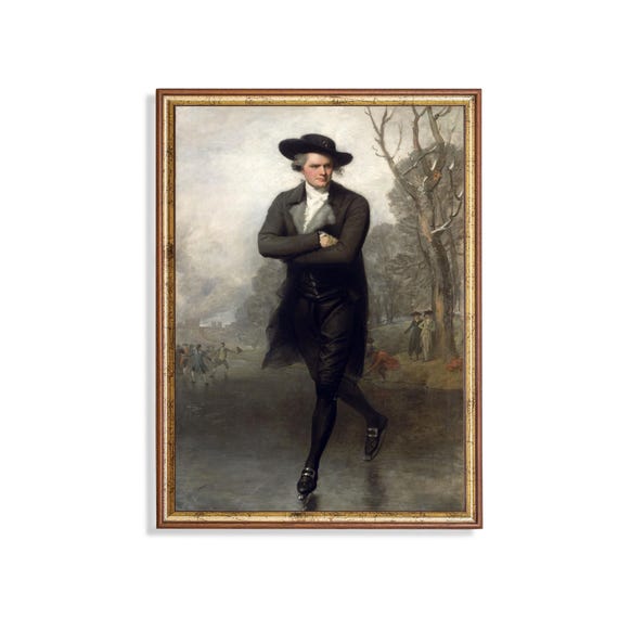 Printed And Shipped Vintage Man Portrait Skating Gentleman Print Ice Skating Winter Wonderland Moody Painting Physical Prints