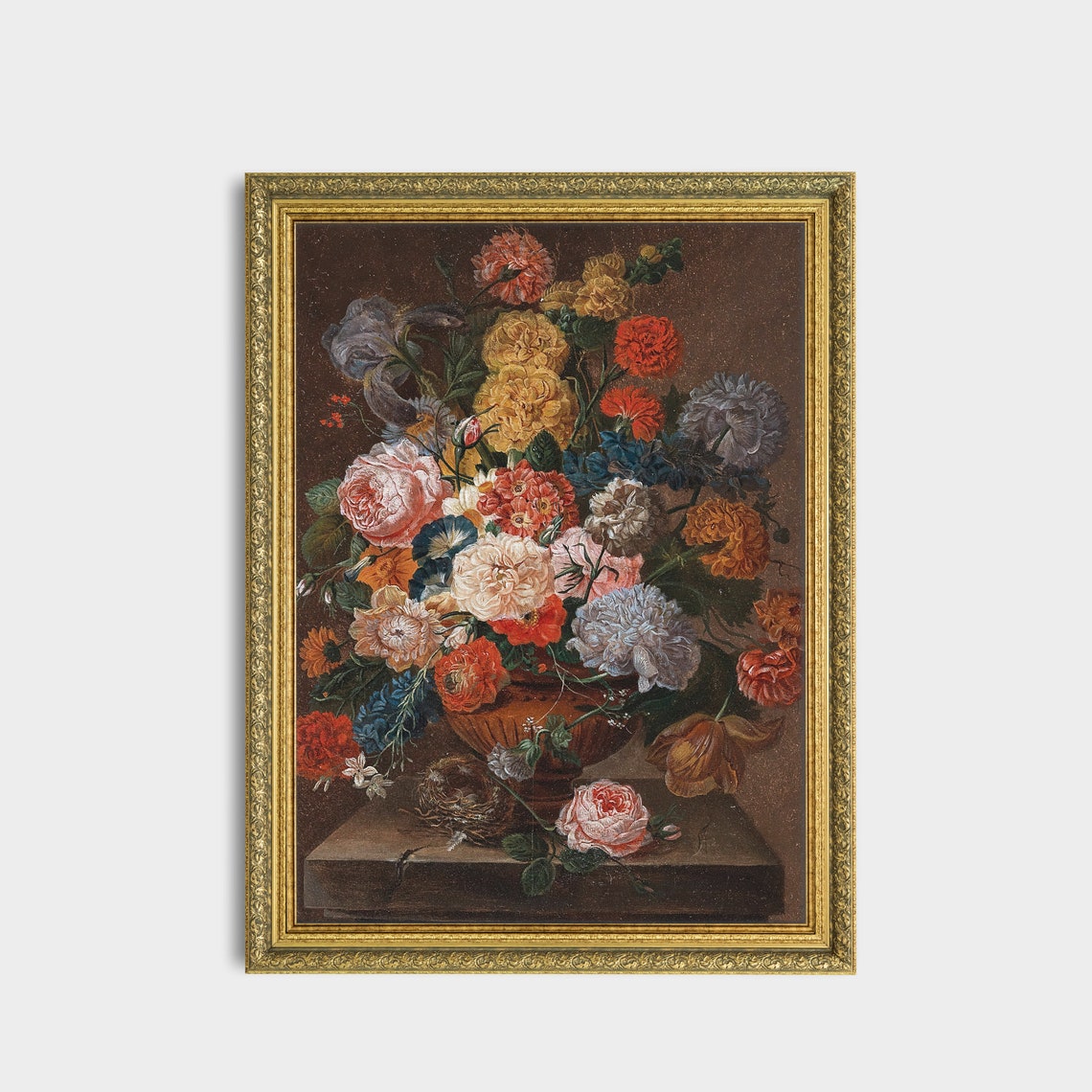 Colorful Peony and Rose Bouquet With Birds Nest Floral Poster - Image 2