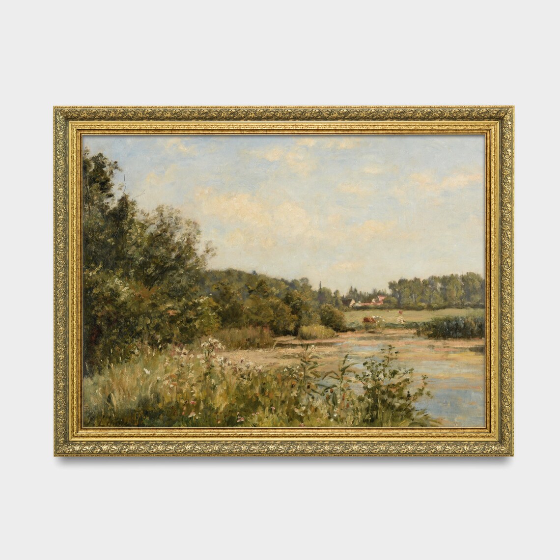 Quiet River Meadow With Wildflowers And Distant Farmhouse Poster - Image 3