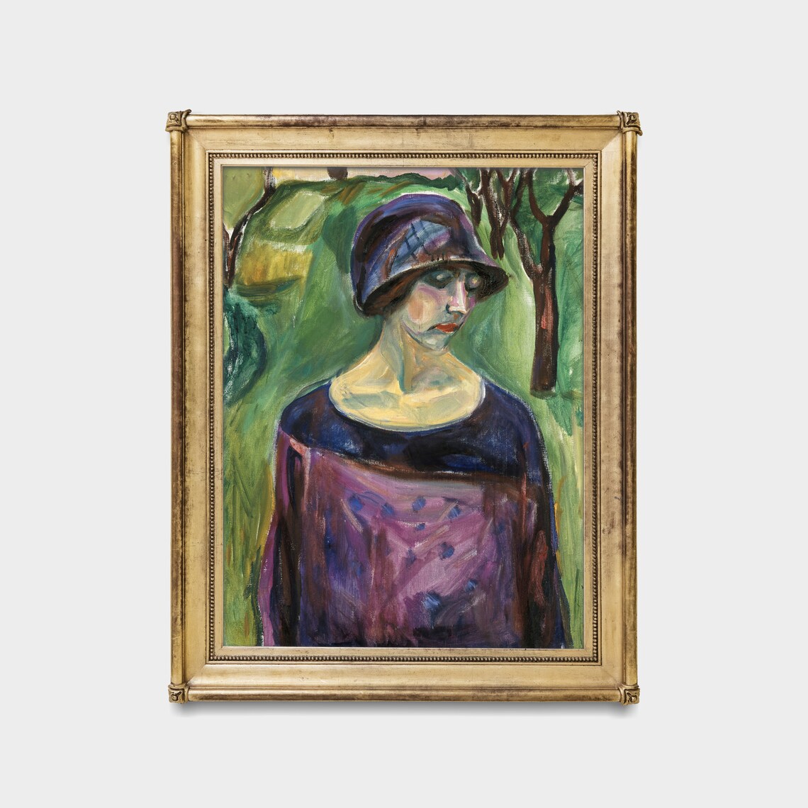 Woman in a Purple Dress and Cloche Hat in a Green Garden Poster - Image 3