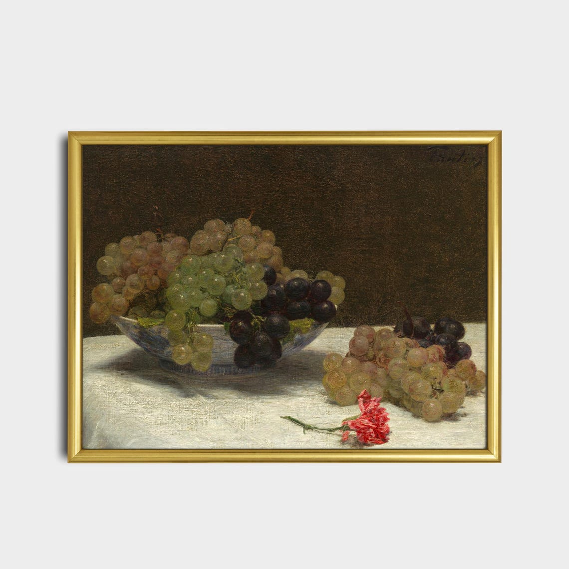 Bowl of Grapes with a Pink Carnation Classic Vintage Fruit Poster - Image 2