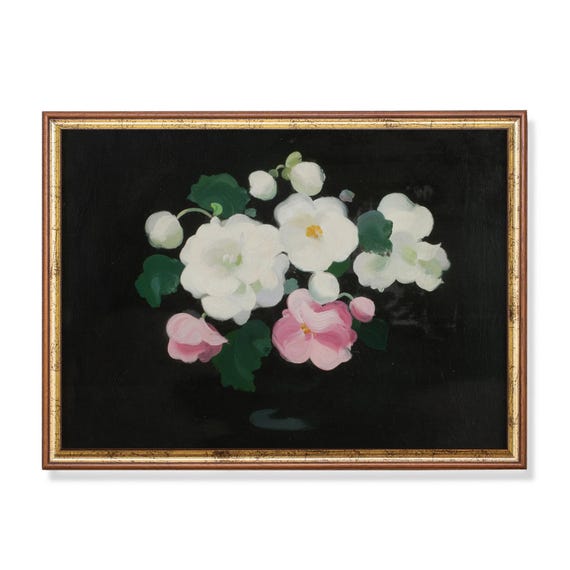 Print And Ship Vintage Still Life With Flowers Antique Floral Painting Wild Roses Moody Print Dark Academia Mailed Print