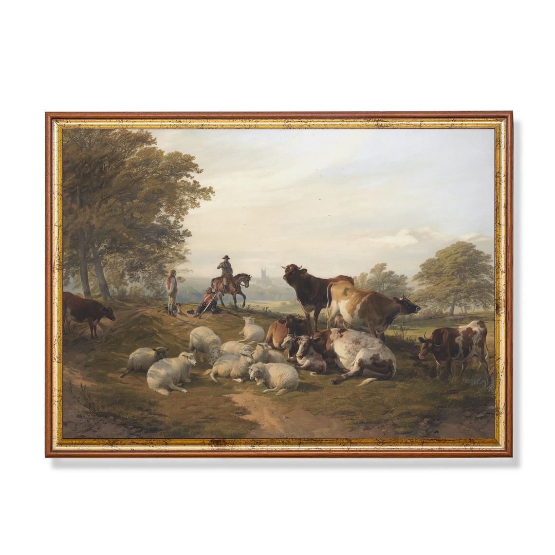 Vintage Country Landscape Antique Cows Painting Farmhouse Decor Oil Painting Print Wall Art Fine Art