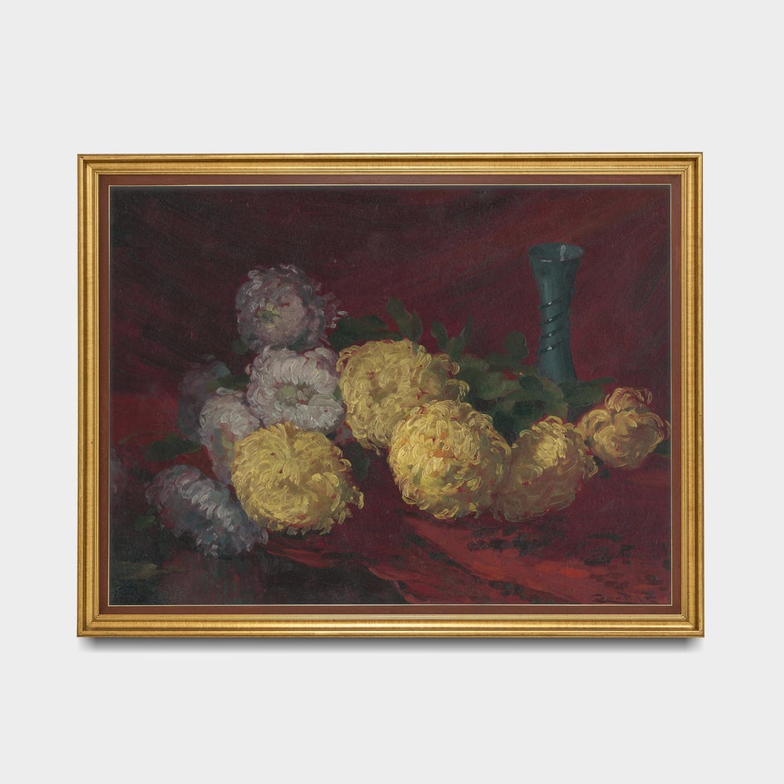 Yellow and White Chrysanthemums Still Life with Blue Vase Poster - Image 5