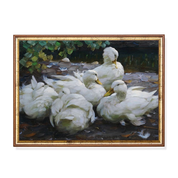 Vintage Ducks Painting Antique Bird Print Country Landscape Instant Farmhouse Decor Moody Rustic Print